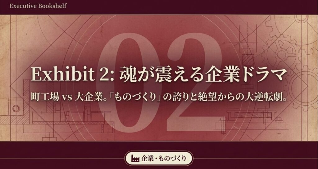 魂が震える企業ドラマの紹介スライド。町工場と大企業が対立する「ものづくり」の誇りと絶望からの大逆転劇。